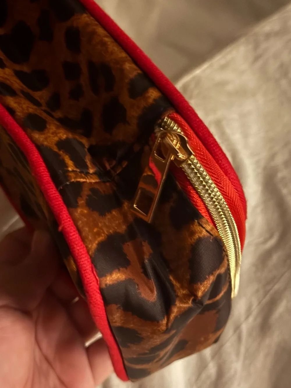 Avon Leopard Print Cosmetic Case with Red Trim